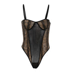 Snakeskin Print Sheer Mesh Underwire Bodysuit Flat Lay