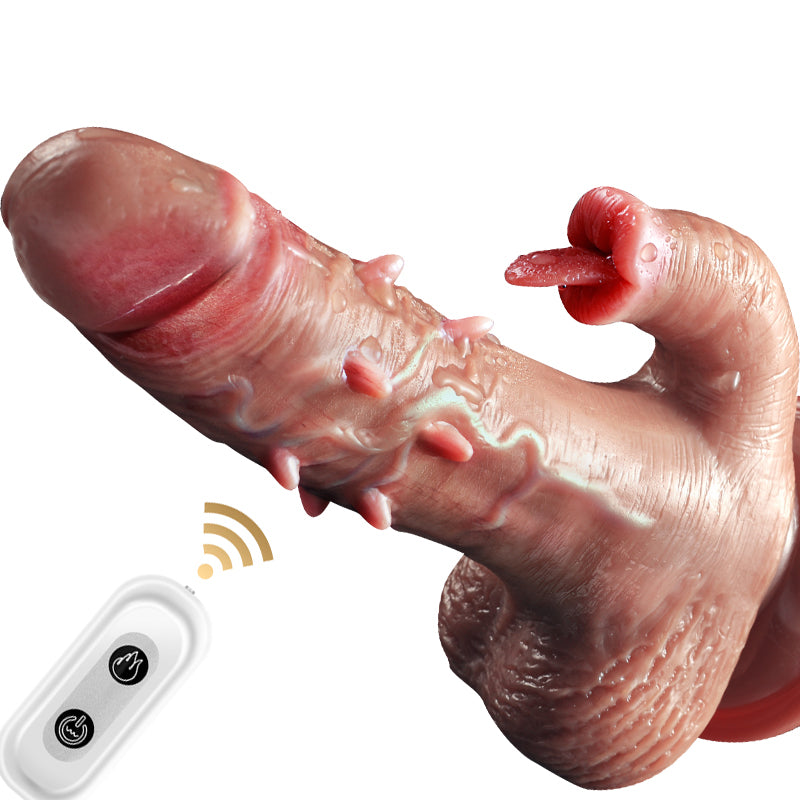 Liquid Silicone Heated Thrusting & Swinging Dildo with Raised Nubs & Remote