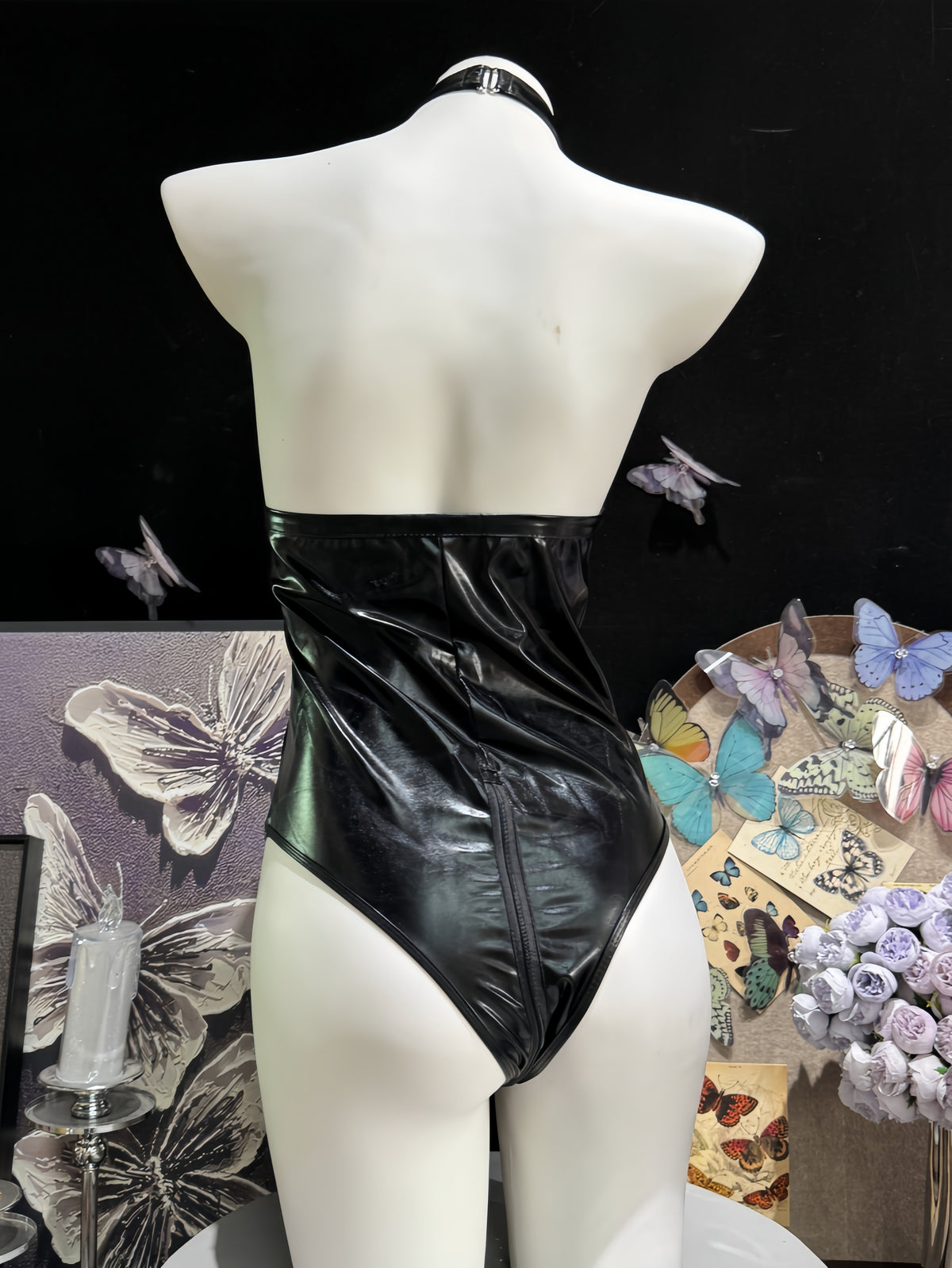 O-Ring Choker Caged Patent Leather Bodysuit Teddy