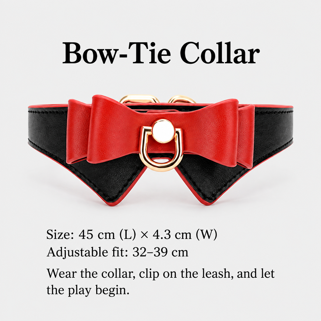 Black and red adjustable bow-tie collar with gold-tone D-ring
