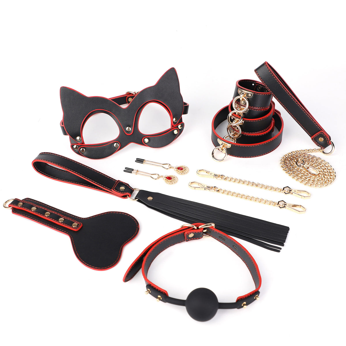 8-Piece PU Leather Bondage Set with Cat Mask