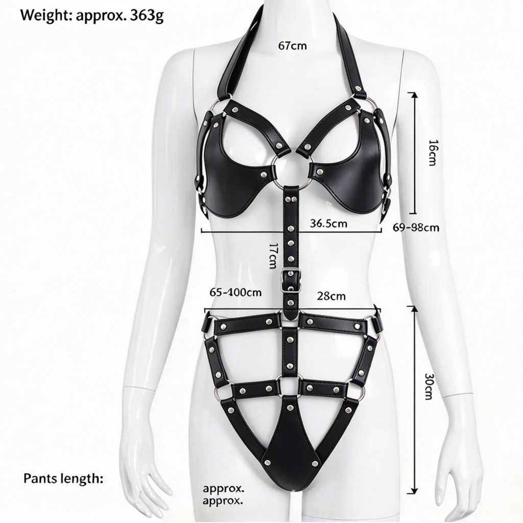 Black Cutout Harness Bodysuit with Ring Details