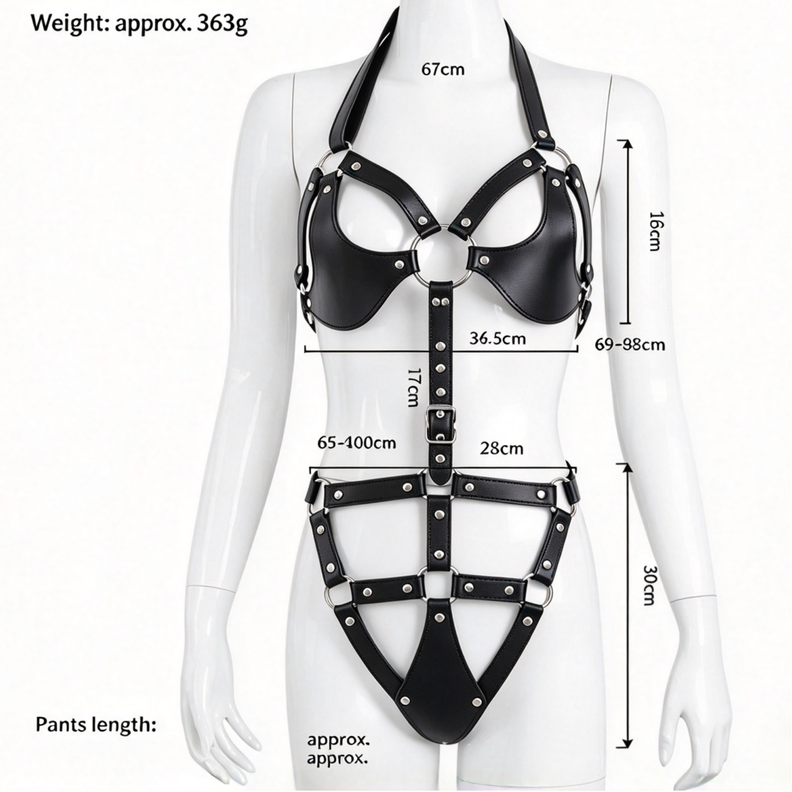 Black Cutout Harness Bodysuit with Ring Details