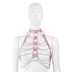 Iridescent pink collar harness with draped silver-tone chains front view