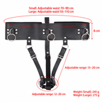 Waist harness size guide showing Small 70 to 90 cm and Large 93 to 110 cm waist adjustment
