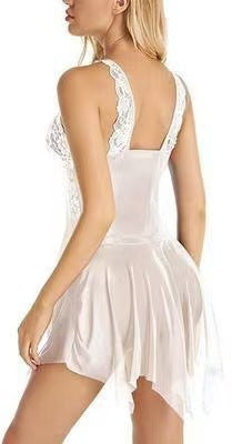 Lace Mesh Babydoll Dress - White Back View