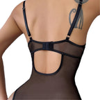 Leopard Print Mesh Underwire Cage Strap Bodysuit - Back View