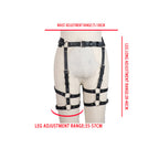 Harness size image showing waist 75 to 100 cm and leg circumference 35 to 57 cm