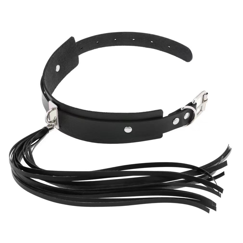 Back view of black adjustable collar and detachable tassel