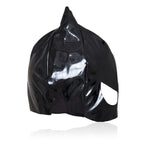 Black glossy cat-ear full-head mask displayed on a mannequin