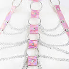 Side view of pink chain-detail collar harness on mannequin