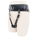 Black ring-detail waist harness with adjustable straps on white background