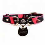 Black and fuchsia heat-responsive puppy tag collar with metal studs