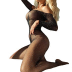 Rhinestone Fishnet Catsuit - Side Angle View