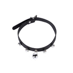 Back view of black bell collar with adjustable buckle and sizing holes