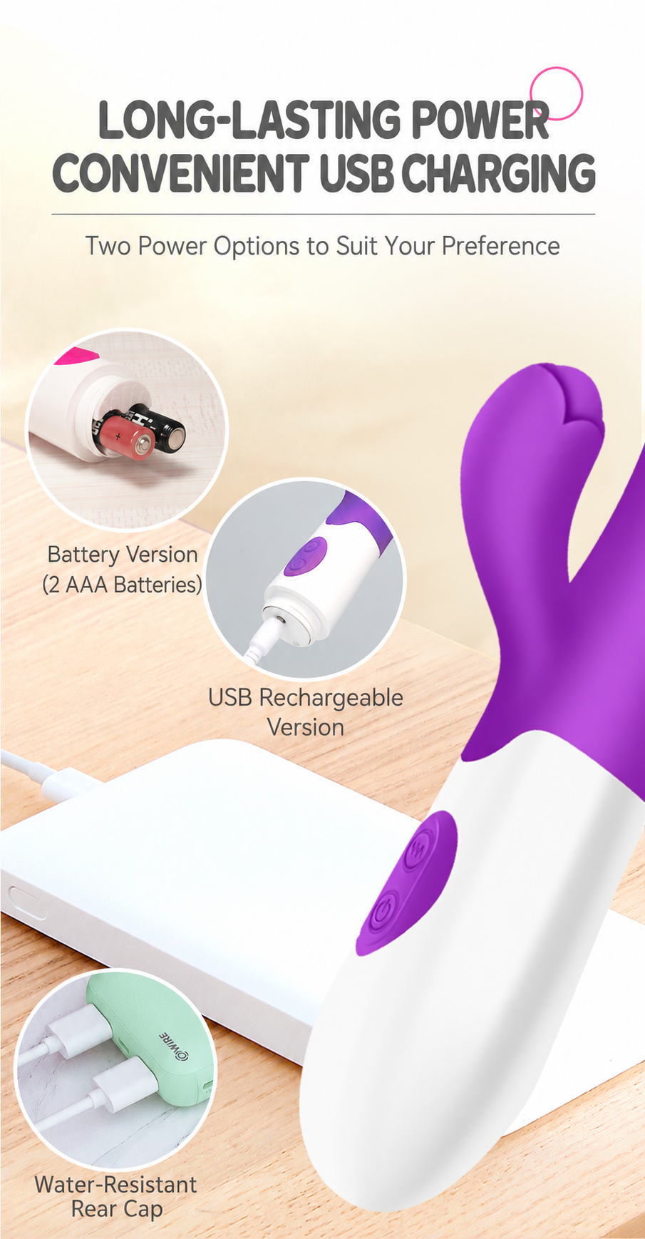 Dual-Stimulation Rabbit Vibrator with 7 Modes & USB Charging
