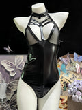 O-Ring Choker Caged Patent Leather Bodysuit Teddy