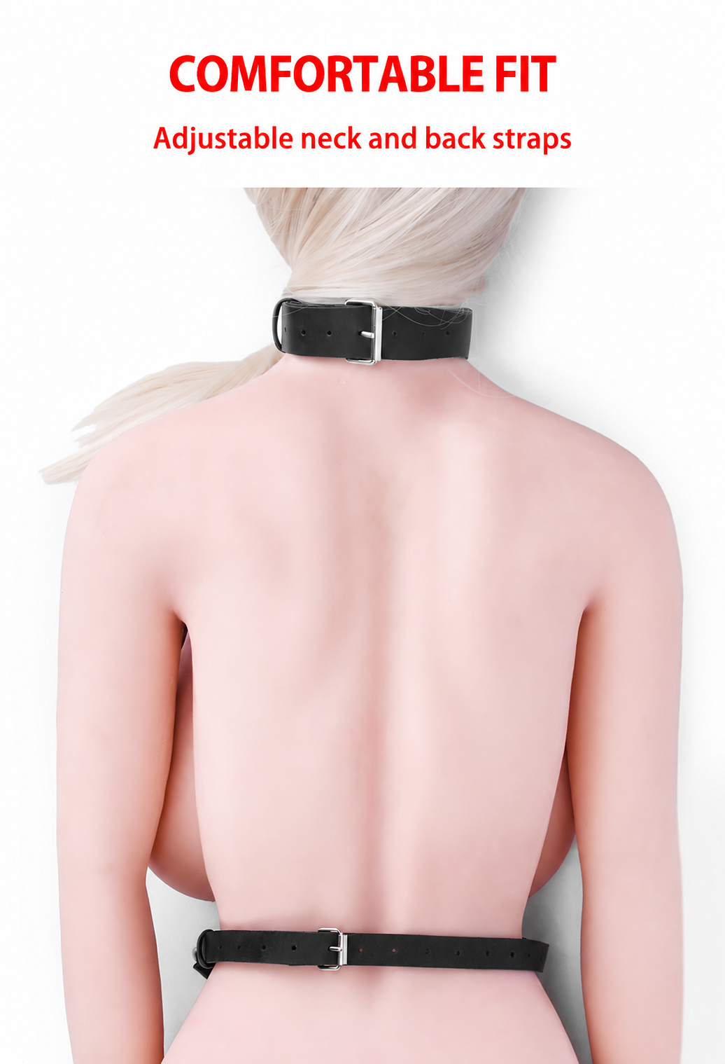 Harness bra measurement image showing neck 11.4 to 19.3 inches, underbust 25.6 to 36.2 inches and vertical span 9.8 inches