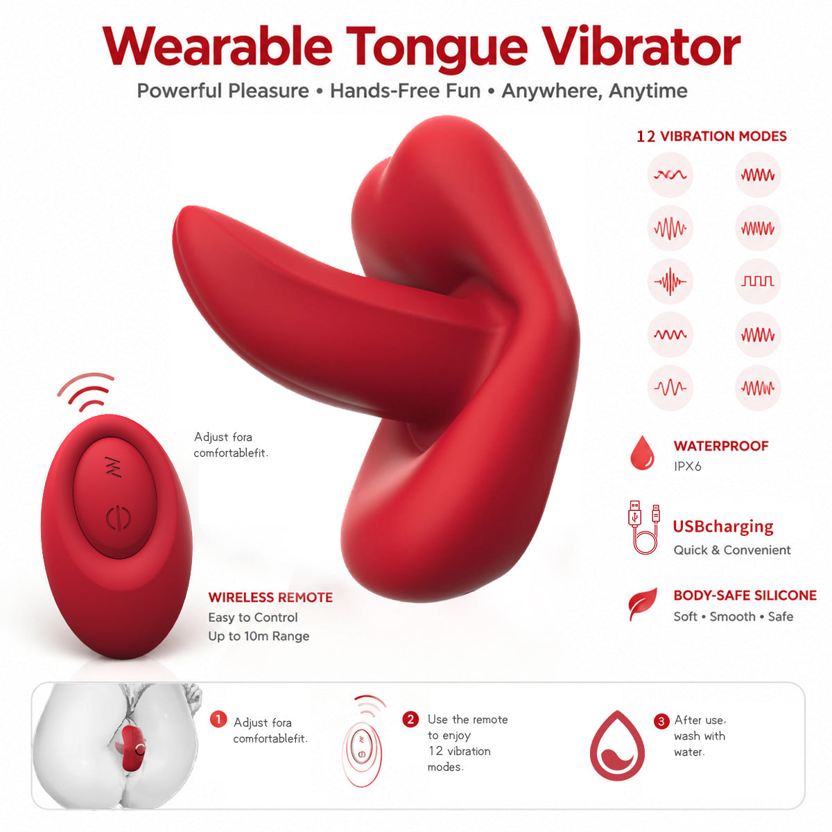 Wearable Lip and Tongue Vibrator with Wireless Remote