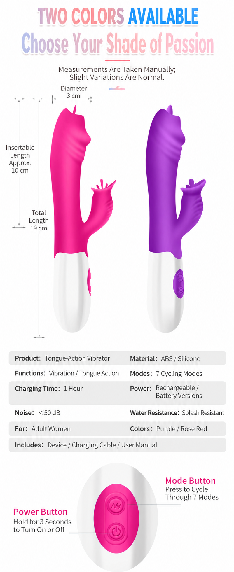 Ultra-Flexible Dual-Action Tongue Vibrator with 7 Modes & USB Charging