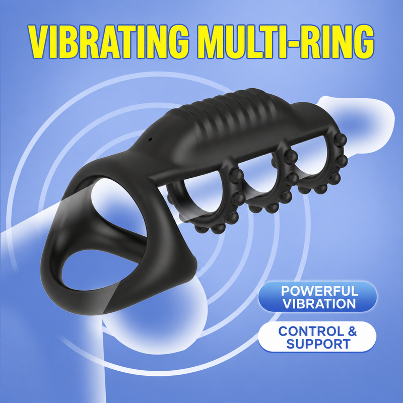 App-Controlled 4-Ring Vibrating Cock Ring - 9 Modes Delay Trainer