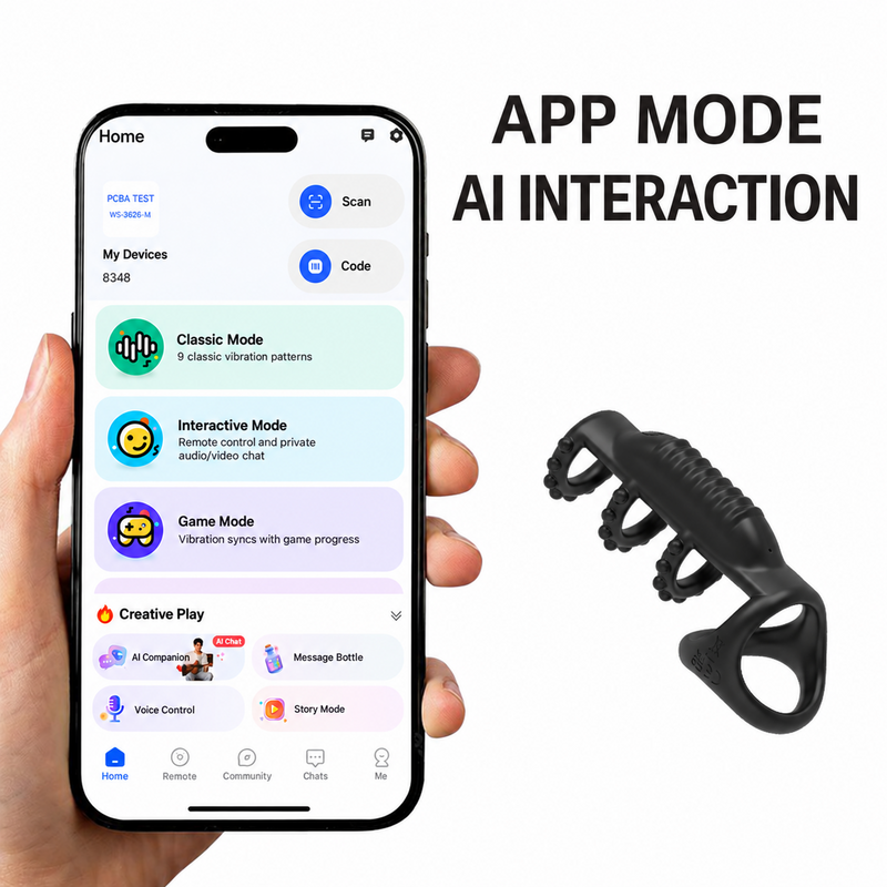 App-Controlled 4-Ring Vibrating Cock Ring - 9 Modes Delay Trainer