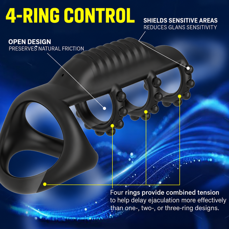 App-Controlled 4-Ring Vibrating Cock Ring - 9 Modes Delay Trainer