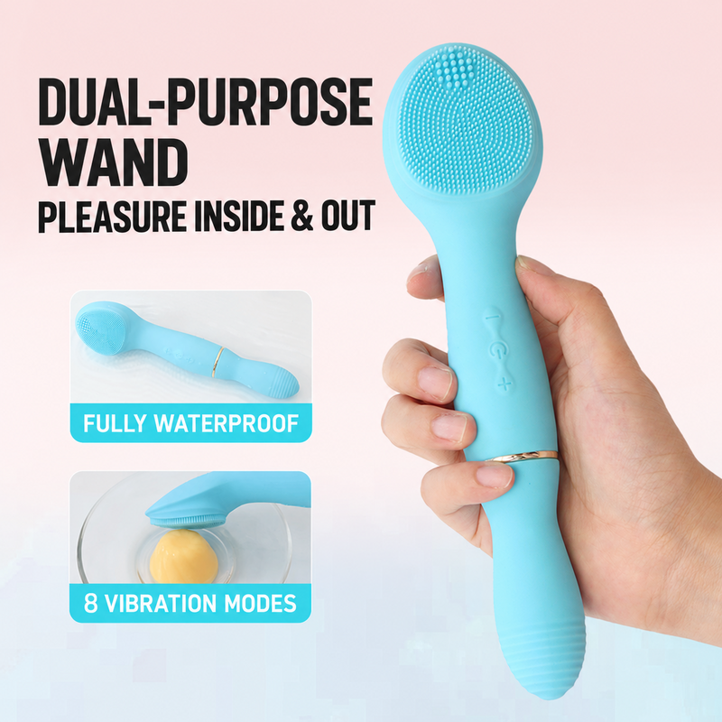 Dual-Purpose Facial Cleansing Brush & Vibrating Wand - 8 Modes
