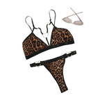 Heart Ring Leopard Print Bikini Lingerie Set Flat Lay