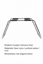 Couples’ intimacy chair product image listing steel, nylon, synthetic leather and cord materials