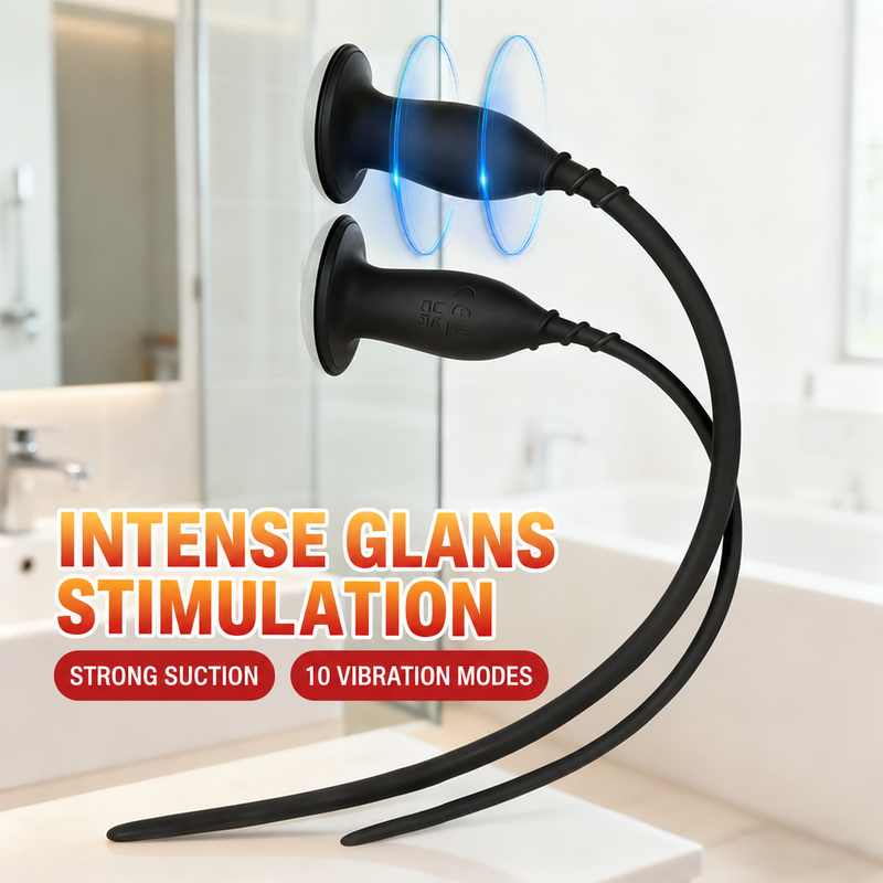 Flexible Vibrating Silicone Urethral Sound with Strong Suction Base - 10 Modes