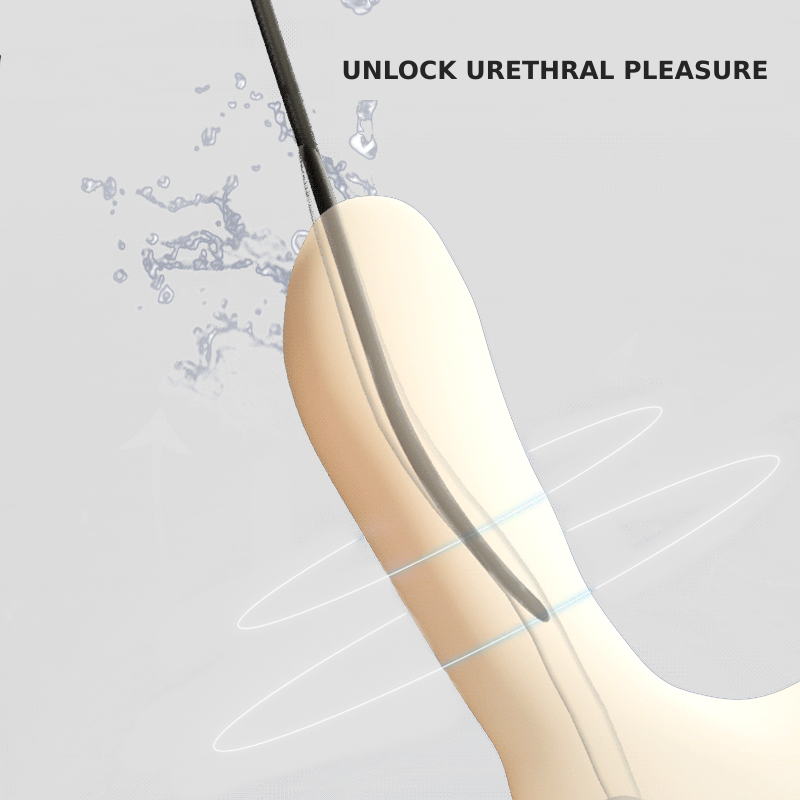 Flexible Vibrating Silicone Urethral Sound with Strong Suction Base - 10 Modes