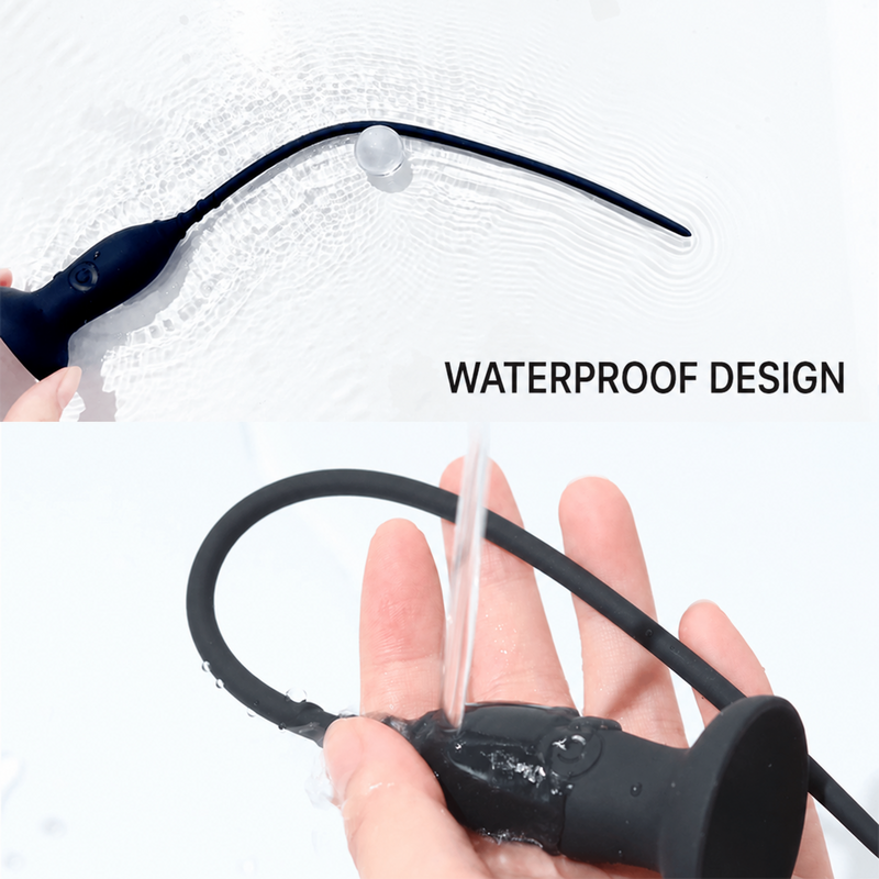 Flexible Vibrating Silicone Urethral Sound with Strong Suction Base - 10 Modes