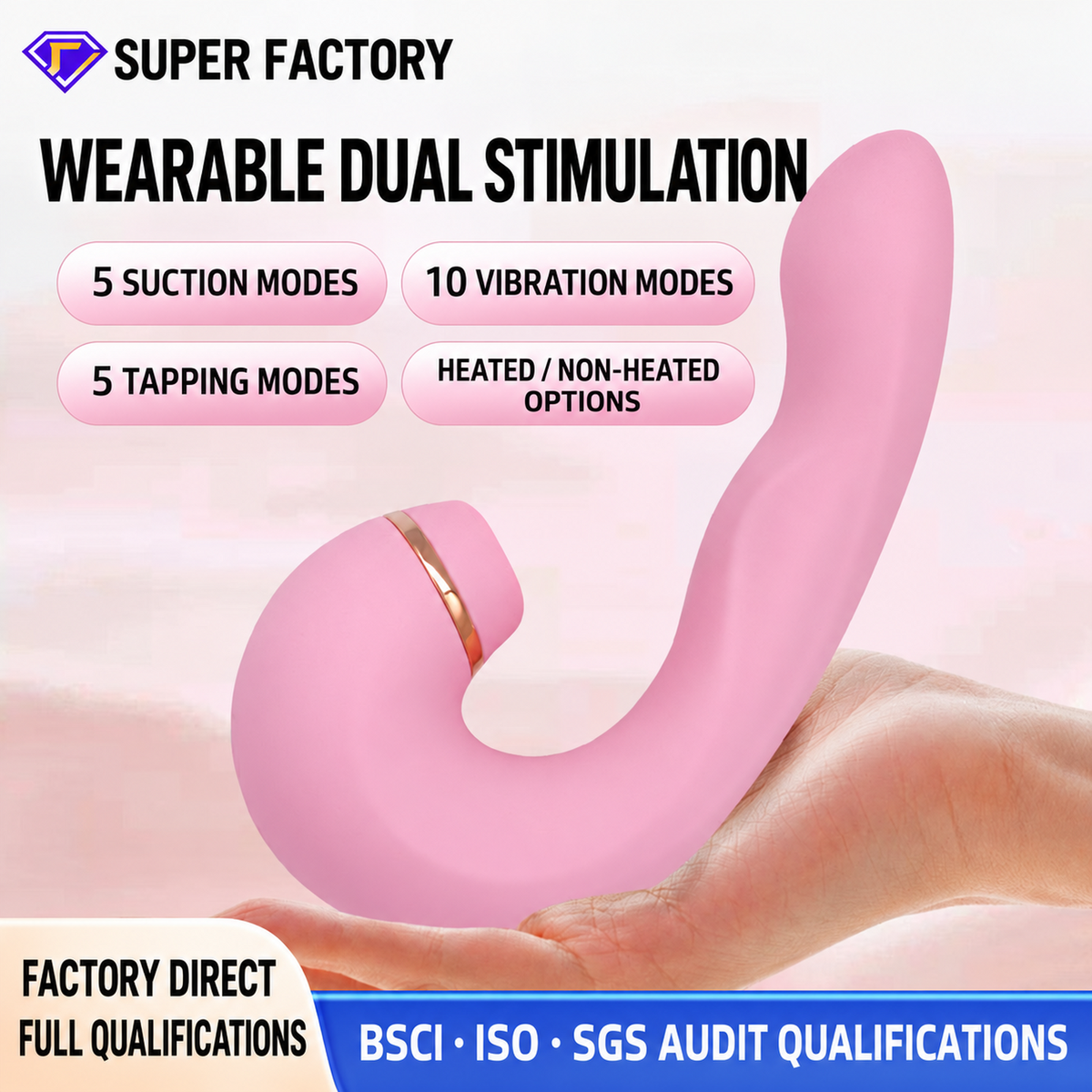 Wearable Dual Stimulation Vibrator | Suction, Tapping & Heating